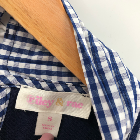 Riley Rae Juliette Bow-Neck Gingham-Trim Preppy Navy Small - Picture 5 of 11